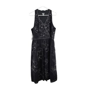 Ann Taylor Women's Plus 100% Linen Floral Embroidered Midi Dress - 14